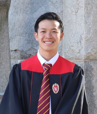 Charles Lo in University of Wisconsin–Madison graduation regalia